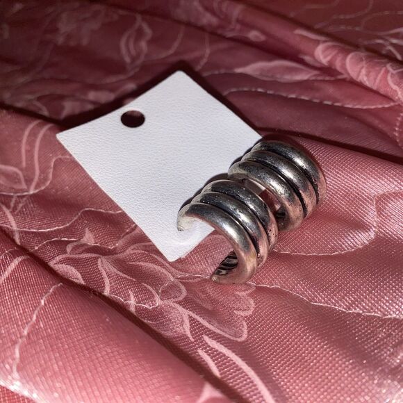 NWT Free People Mazza Hoops Huggie Modern Chunky Silver Tone Tube Triple - Picture 9 of 9